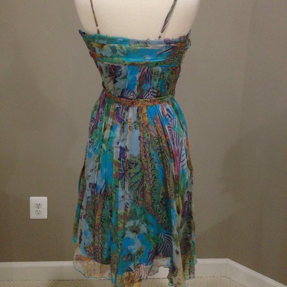 ABS silk chiffon flowy dress with removable tie belt New Condition - Picture 2 of 6